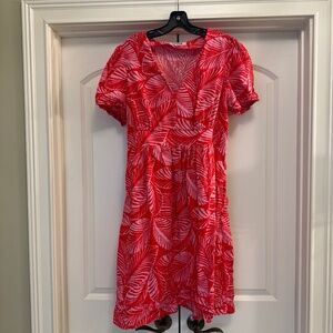 ❤️ Boden Eve Linen Dress, Rubicondo, Calathea Leaf, Size 12L